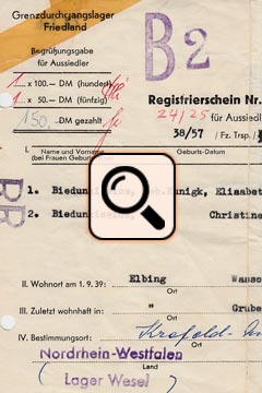 Registrierschein Grenzdurchgangslager Friedland 1957